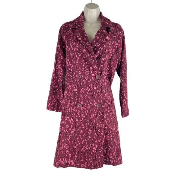 Johnny Was Zaragoza Linen Lace Double Breasted Trench Coat Red Size S - Picture 4 of 12